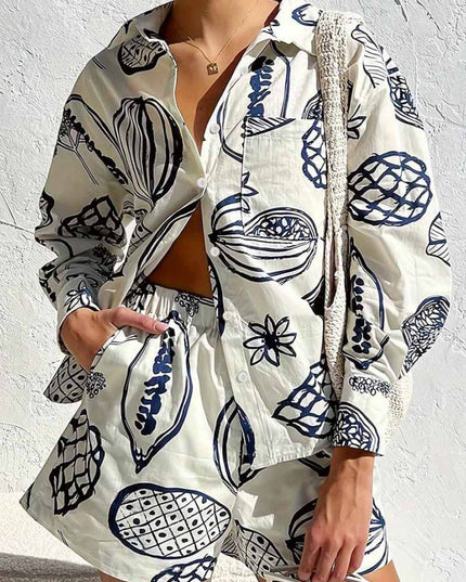 Yaz Meyve Desenli Salaş Gömlek Şort Takım