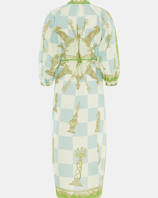 Chessé Satranç Desenli Kuşaklı Elbise