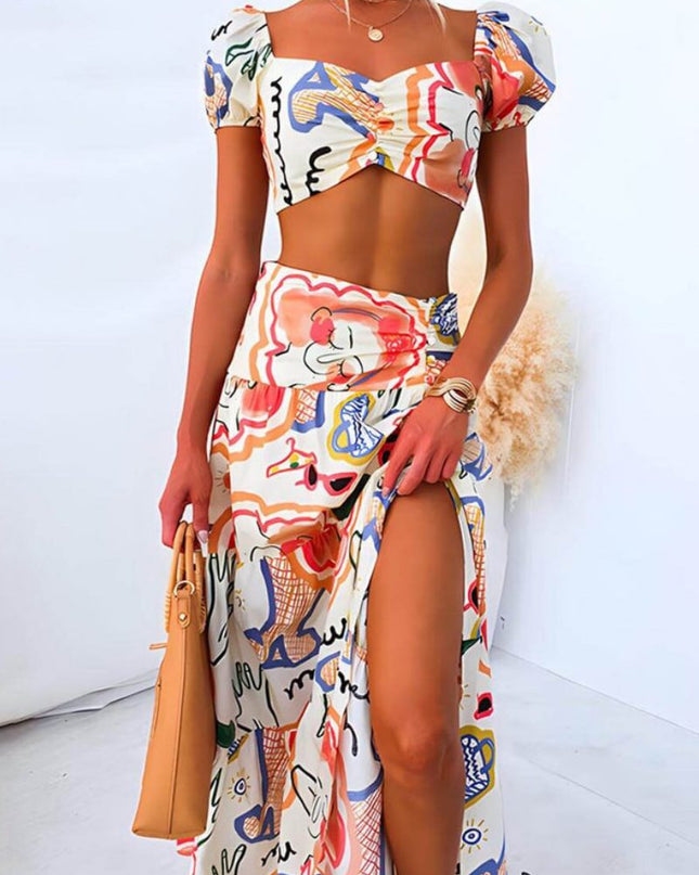 Yaz Baskılı Üst ve Anvelop Etek Takım