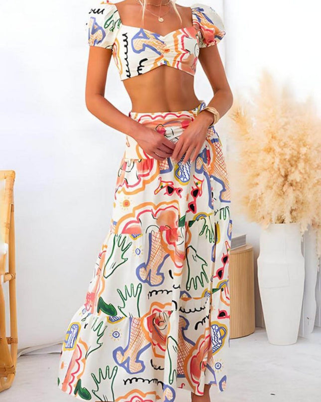 Yaz Baskılı Üst ve Anvelop Etek Takım