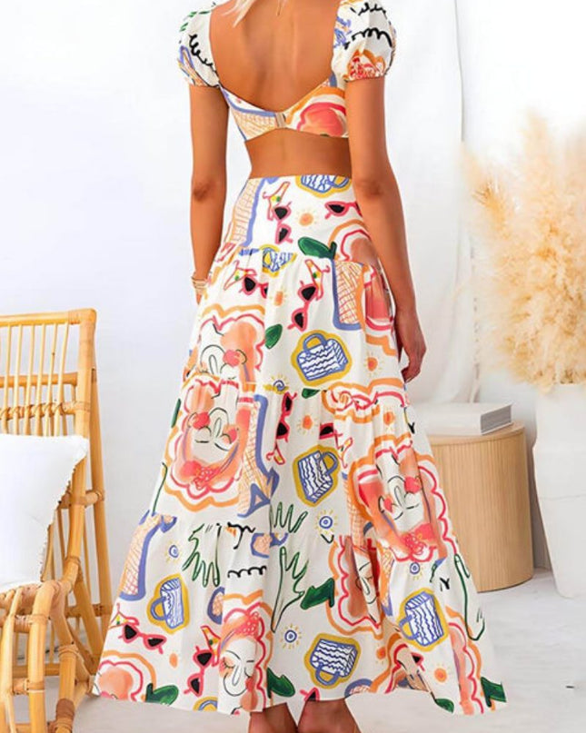 Yaz Baskılı Üst ve Anvelop Etek Takım