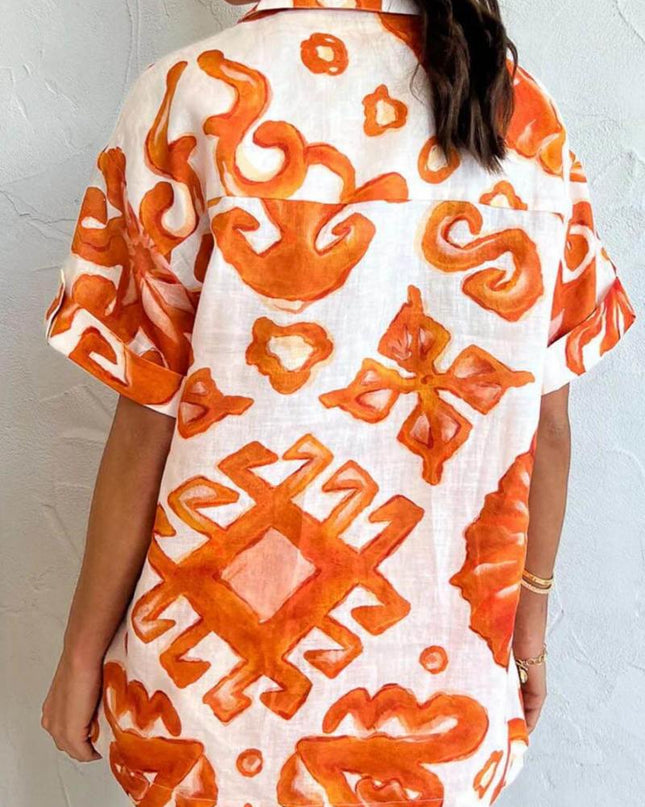 Benzersiz Baskılı Şort Yaka Bol Gömlek Takımı