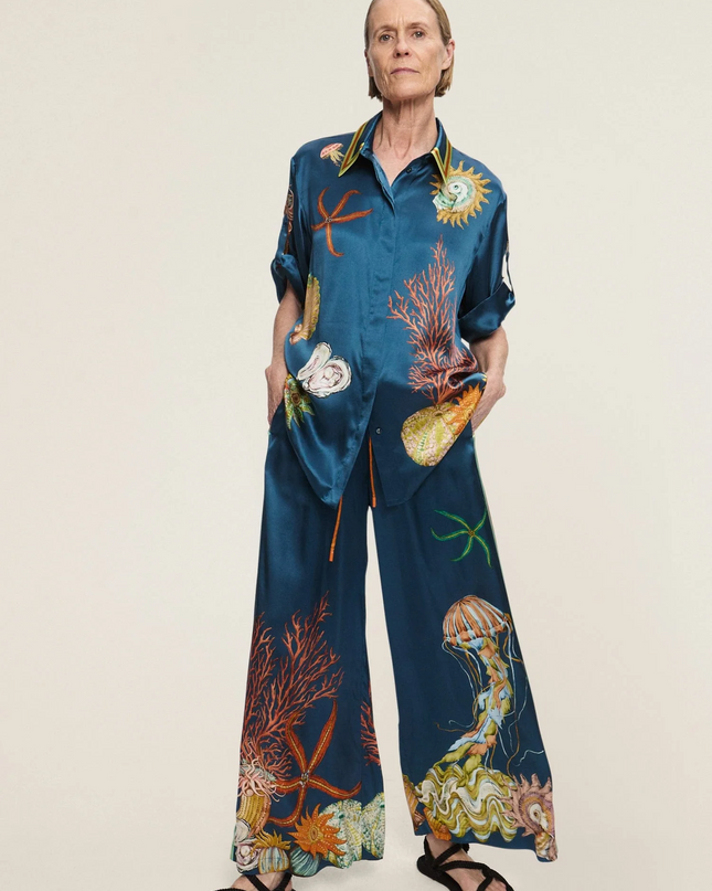 Mareblu Deniz İllüstrasyonlu Oversize Gömlek