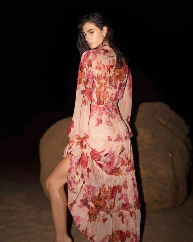 Sylvia Uzun Kollu Çiçekli Maxi Elbise