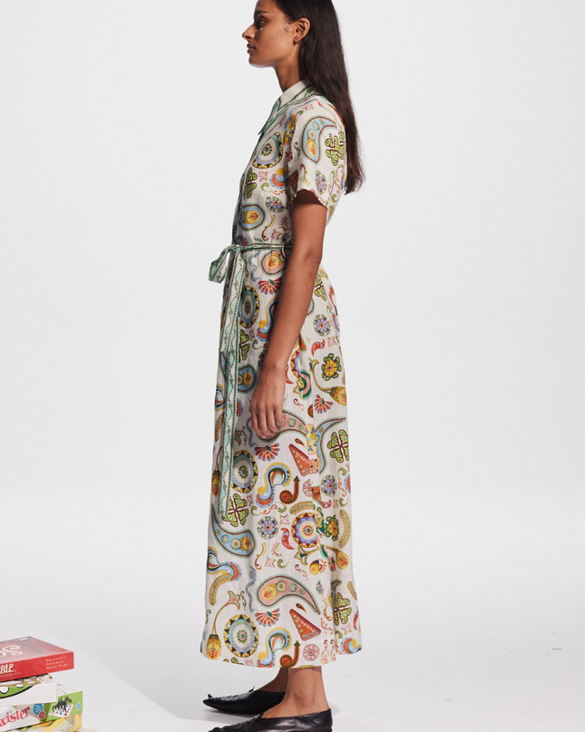 Alegra Kısa Kollu Desenli Gömlek Elbise