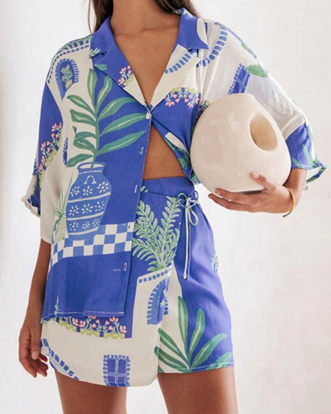 Botanik Baskı Gömlek ve  Bağcıklı Etek Seti