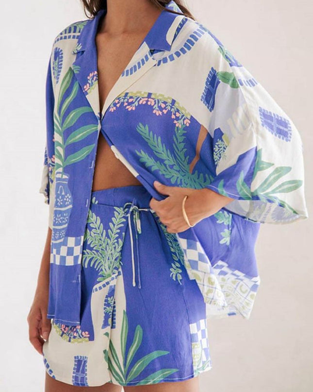 Botanik Baskı Gömlek ve  Bağcıklı Etek Seti