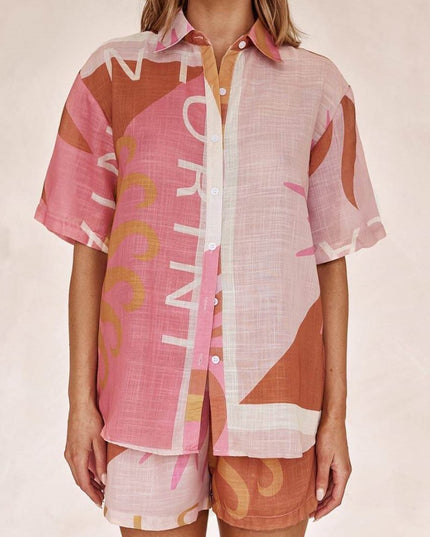 Parlak Güneş Bol Baskılı Tatil Gömlek Şort Takım