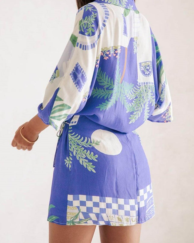 Botanik Baskı Gömlek ve  Bağcıklı Etek Seti