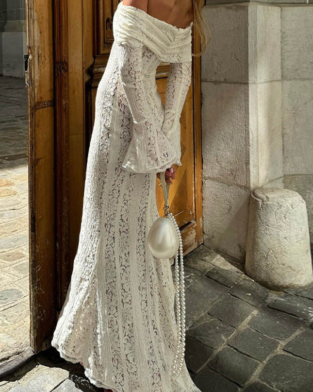 Dantel Fırfırlı Kol Off-Shoulder Elbise