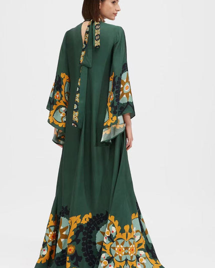 Magnifico Baskılı Maxi Elbise-Yeşil