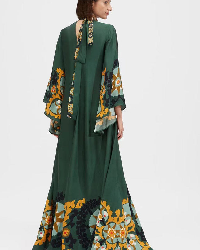 Magnifico Baskılı Maxi Elbise-Yeşil