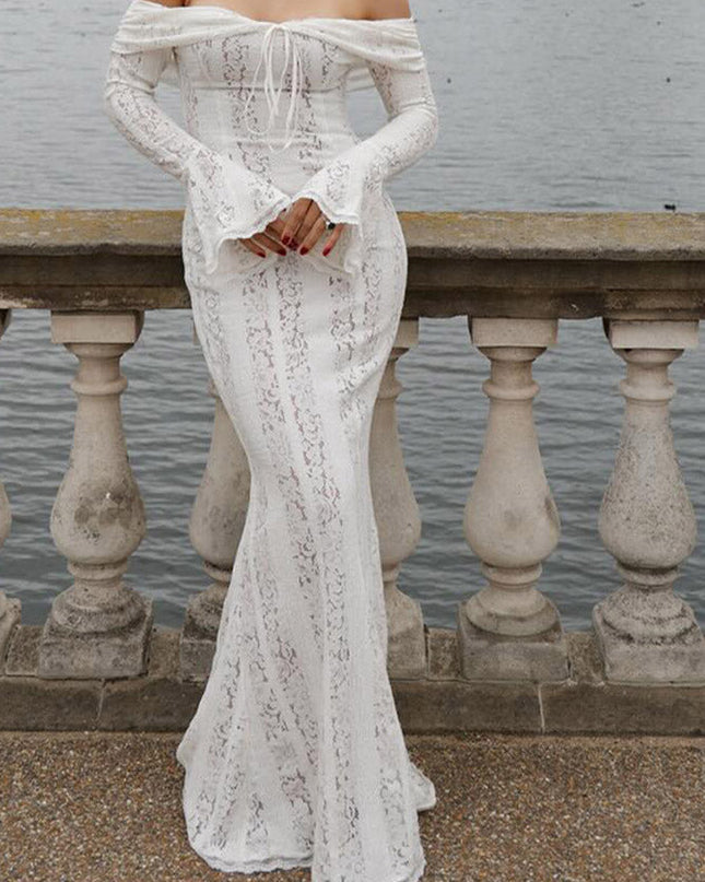 Dantel Fırfırlı Kol Off-Shoulder Elbise