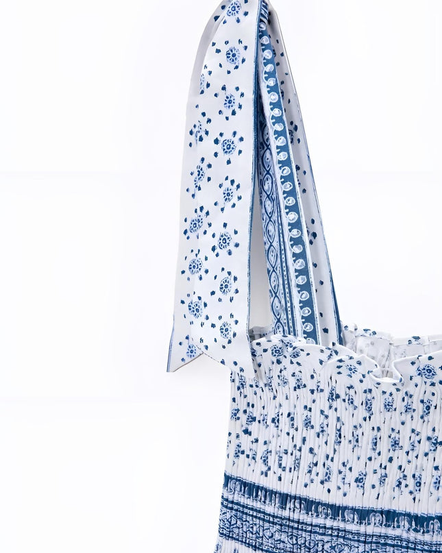 Helga Baskılı Büzgülü Askılı Midi Elbise