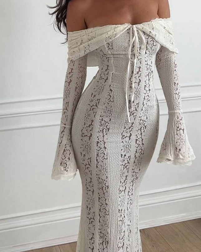 Dantel Fırfırlı Kol Off-Shoulder Elbise