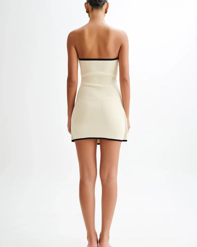 Joanna Straplez Asimetrik Örgü Mini Elbise