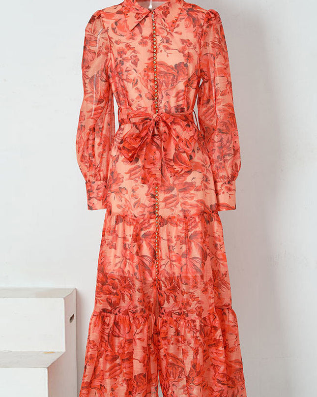 Balon kollu ve desenli Queena Maxi elbise