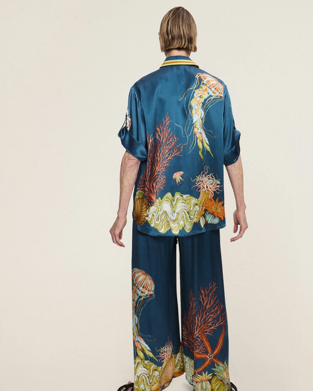 Mareblu Deniz İllüstrasyonlu Geniş Paça Pantolon