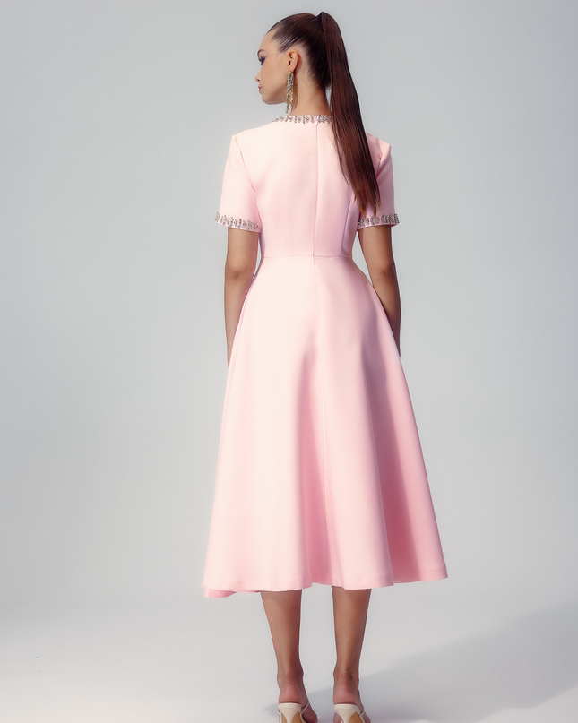 Zoe Fiyonklu Kristal İşlemeli Midi Elbise