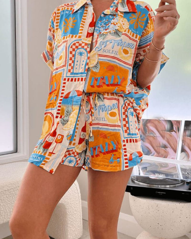 Şezlong Baskılı Gömlek Şort Takım