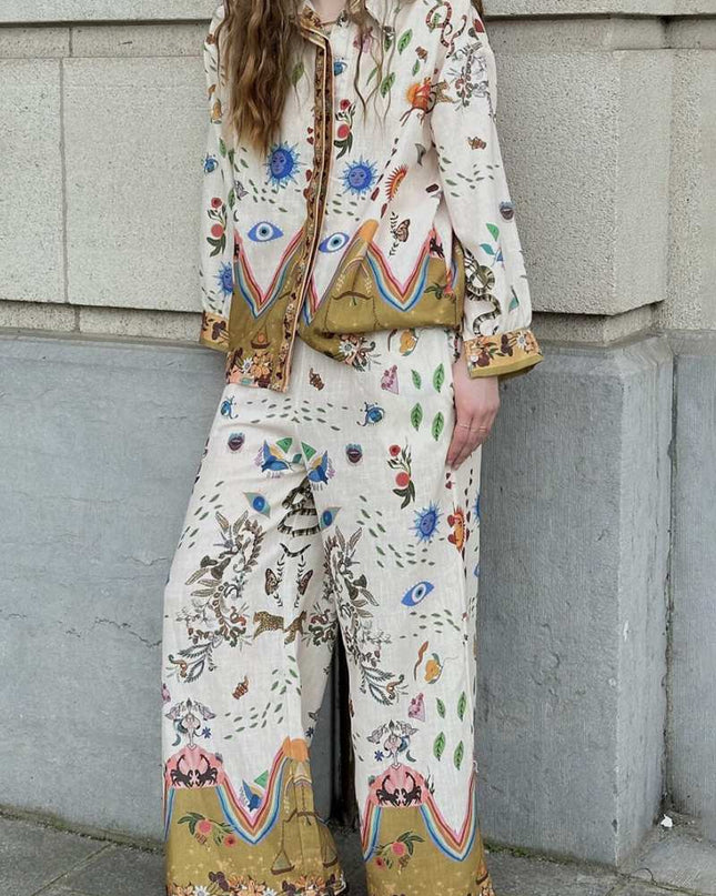 Öne Çıkan Etnik Desenli Bol Kesim Pantolon Takımı