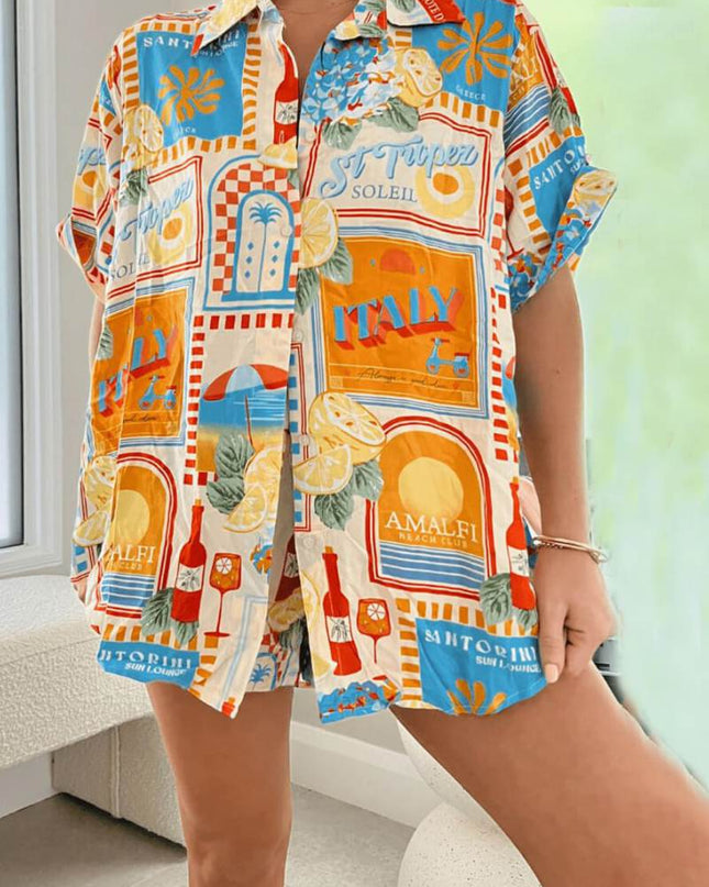 Şezlong Baskılı Gömlek Şort Takım