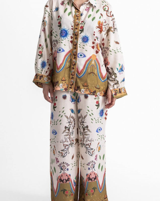 Öne Çıkan Etnik Desenli Bol Kesim Pantolon Takımı