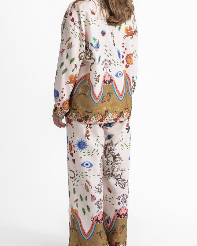 Öne Çıkan Etnik Desenli Bol Kesim Pantolon Takımı