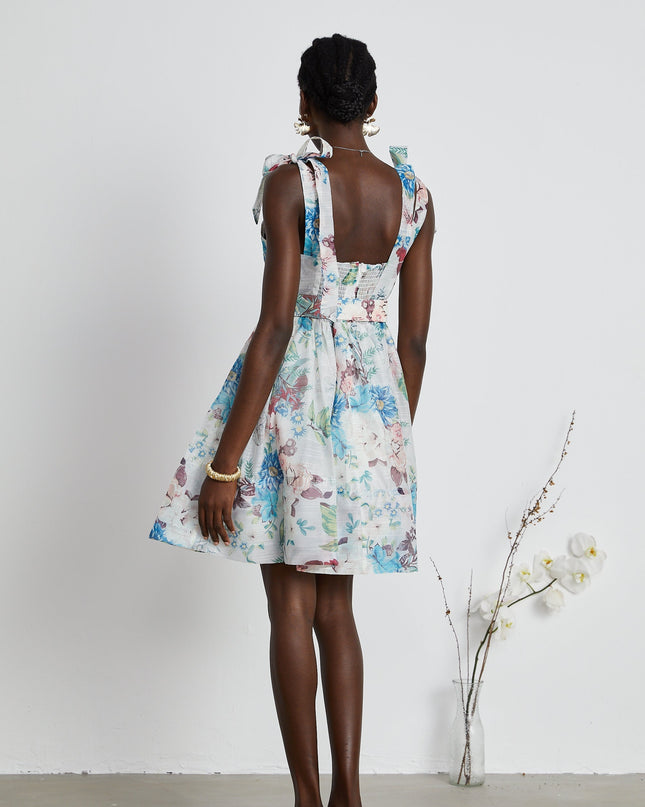 Ophelia Floreal Baskılı Kemerli Mini Elbise
