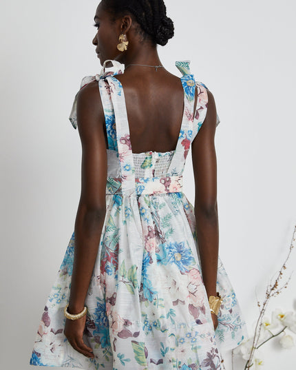 Ophelia Floreal Baskılı Kemerli Mini Elbise