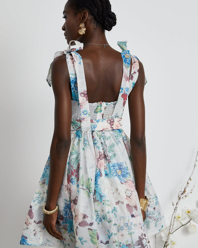 Ophelia Floreal Baskılı Kemerli Mini Elbise