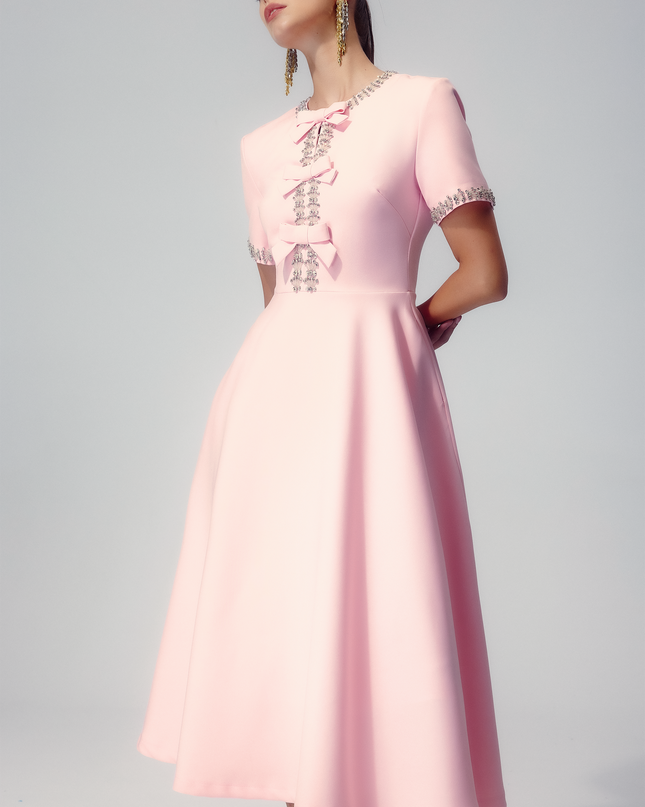 Zoe Fiyonklu Kristal İşlemeli Midi Elbise