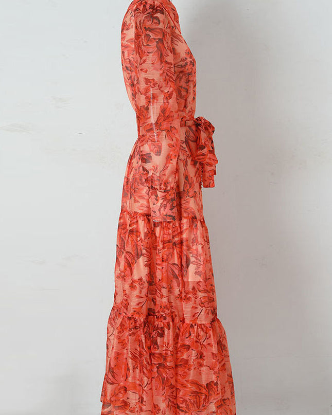 Balon kollu ve desenli Queena Maxi elbise