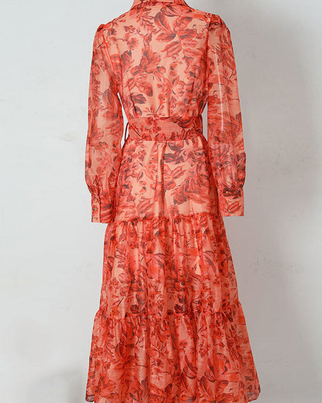 Balon kollu ve desenli Queena Maxi elbise