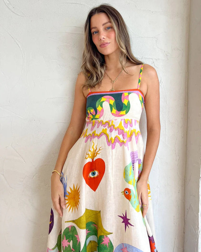 Visión Sembol Desenli Askılı Elbise