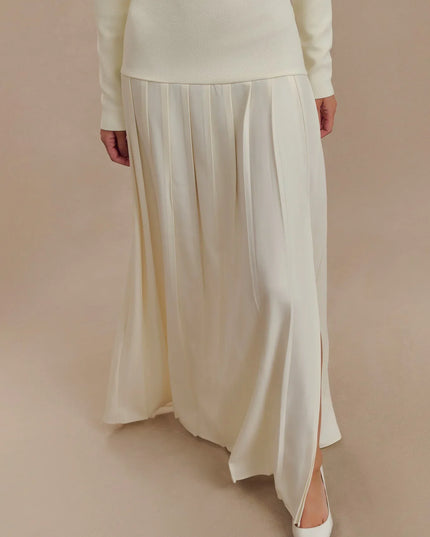 Örme Omuz Açık Uzun Elbise - Fildişi