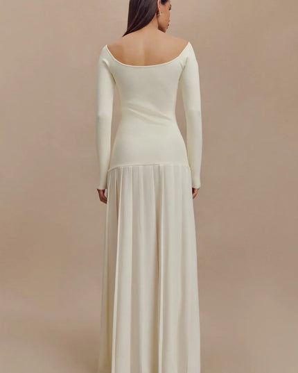 Örme Omuz Açık Uzun Elbise - Fildişi
