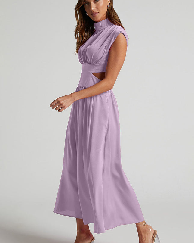 Belden Kesikli Cepli Midi Tatil Elbisesi