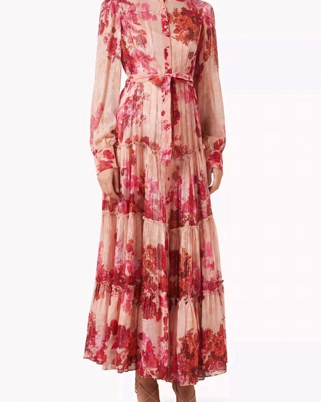 Sylvia Uzun Kollu Çiçekli Maxi Elbise