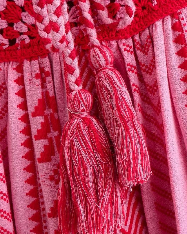 Naomi Baskılı İşlemeli Bağcıklı Askılı Midi Elbise