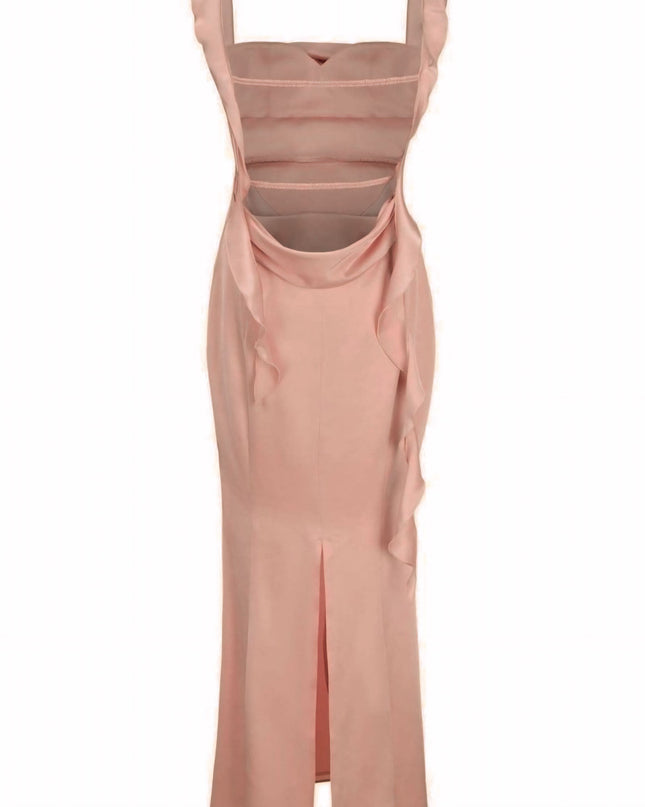 Hilda Ruffle Ribbon Sırtı Açık Uzun Elbise