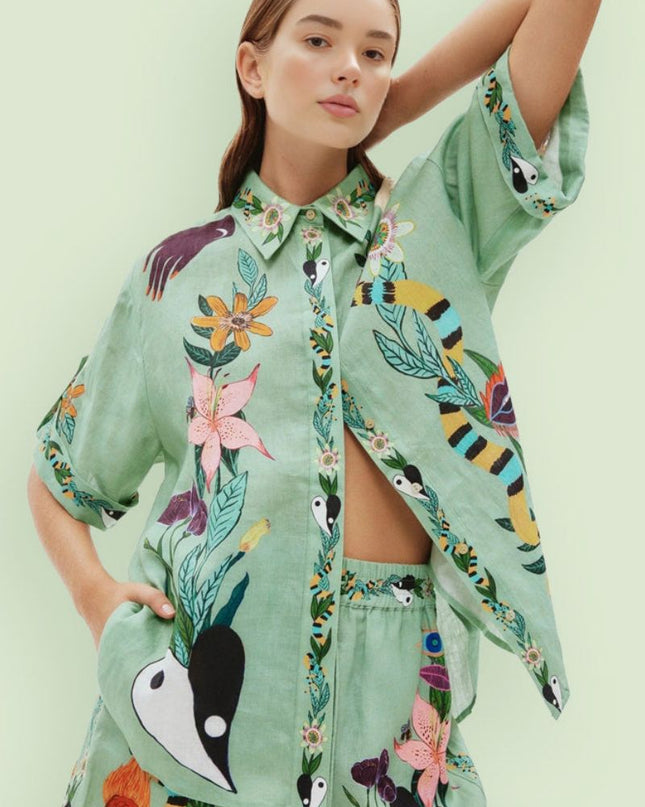 Benzersiz Etnik Desenli Bol Gömlek ve Şort Takımı