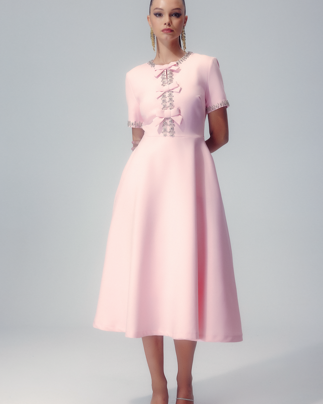 Zoe Fiyonklu Kristal İşlemeli Midi Elbise