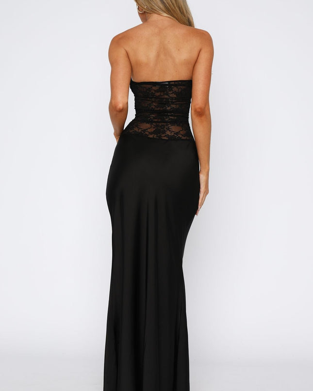 Fall In Love Siyah Straplez Maxi Elbise