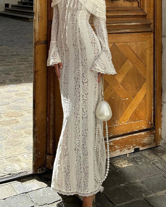 Dantel Fırfırlı Kol Off-Shoulder Elbise