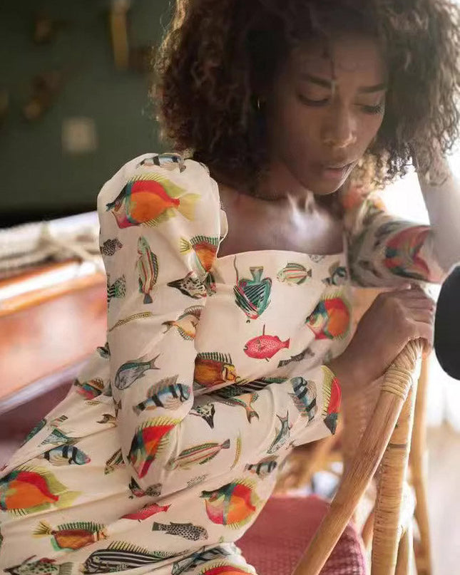 Balık Desenli Mini Elbise