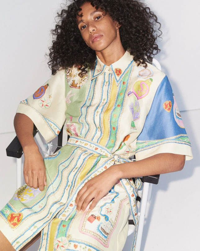 Pastel Dream Kemerli Desenli Gömlek Elbise