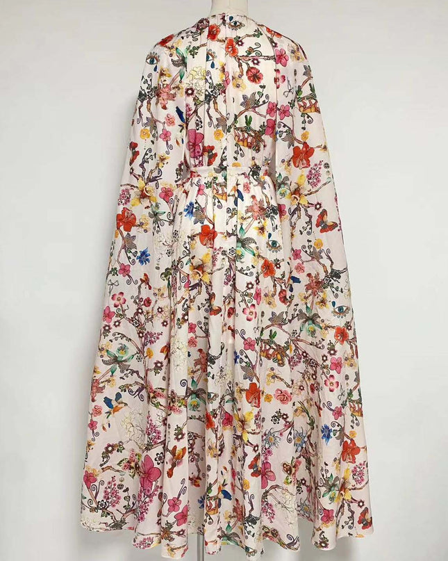 Nola Yuvarlak Yaka Pelerin Kollu Uzun Elbise