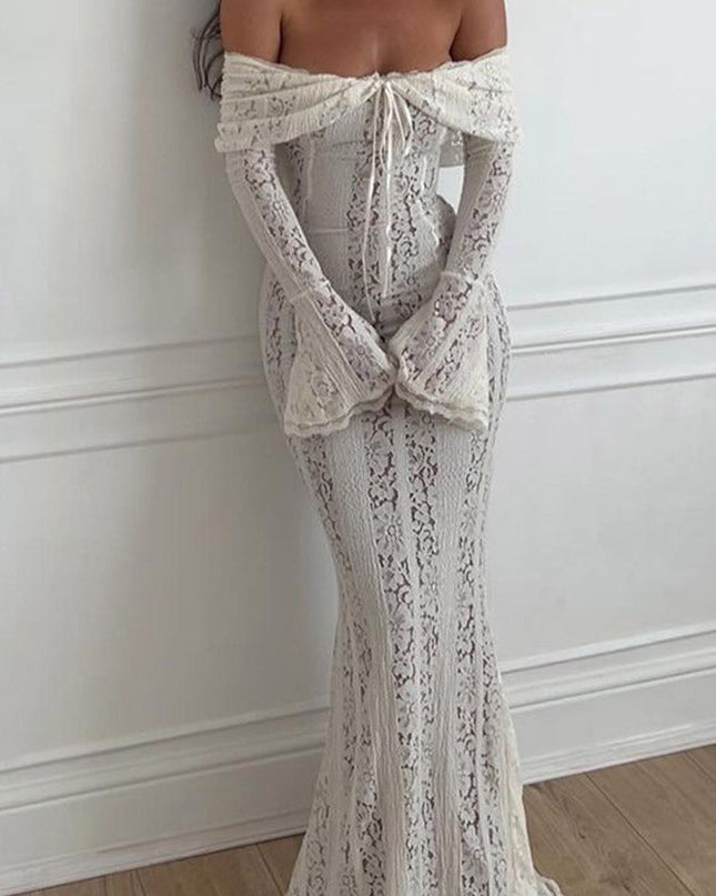 Dantel Fırfırlı Kol Off-Shoulder Elbise