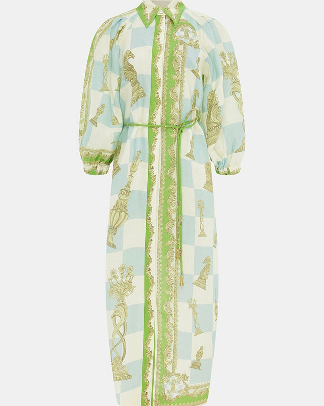 Chessé Satranç Desenli Kuşaklı Elbise